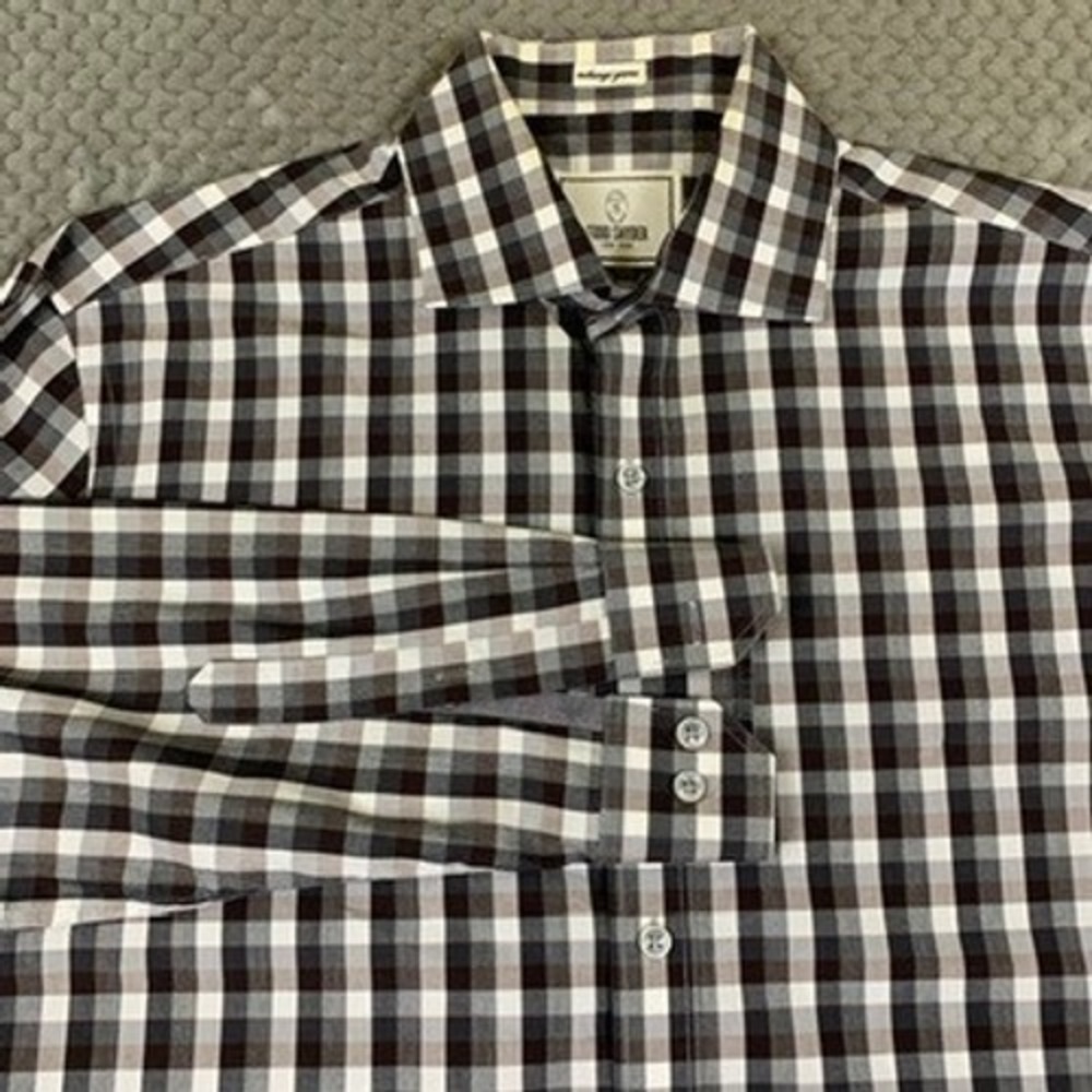 Todd Snyder Melange Yarns Gingham Check Button Down Shirt Grey Black Mens L